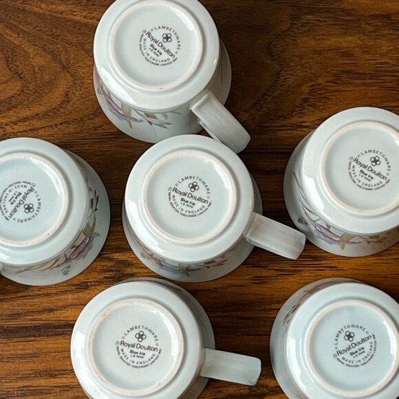 Royal Doulton 6 Tea Cups Lambethare Blue Iris LS1046 England 1981 - Picture 11 of 14